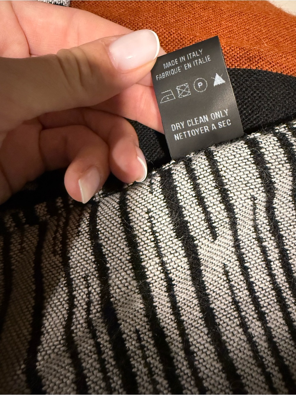 Missoni Striped Wrap in Black, White, Rust & Red - Picture 8 of 8